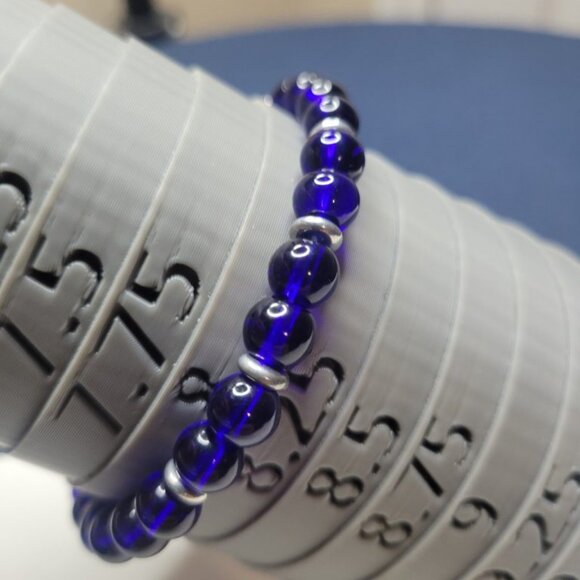 NWT Mens Translucent Cobalt Blue Glass Bead Stretch Bracelet With Heishi Spacers - Picture 8 of 9